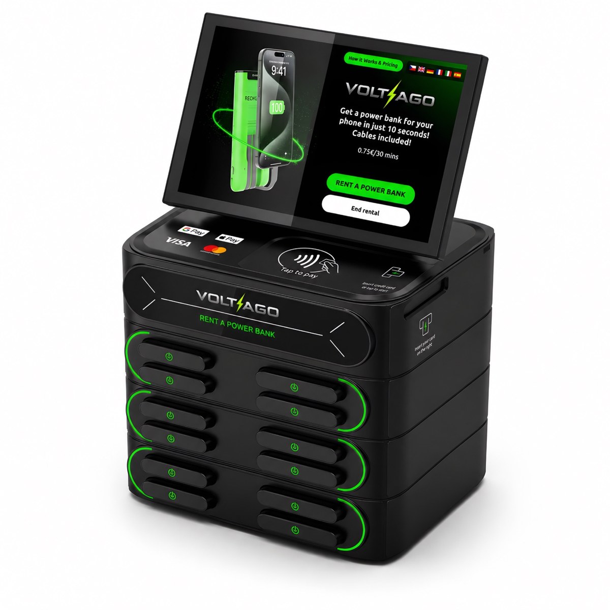 VoltaGo 12-slot black power bank station
